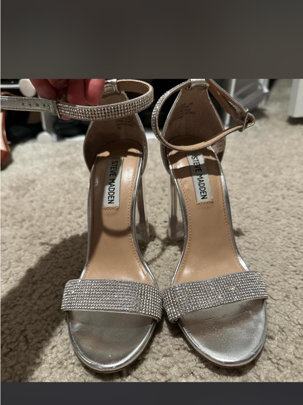 Steve Madden Silver Rhinestone Block-Heel Sandals